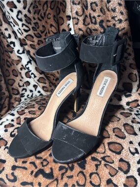 Steve Madden Black Suede Open-Toe Ankle-Strap Heels
